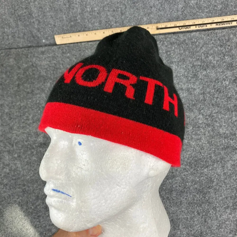 The North Face Beanie Black Red Reversible Knit Logo Cuffed‎ Winter Hat Unisex